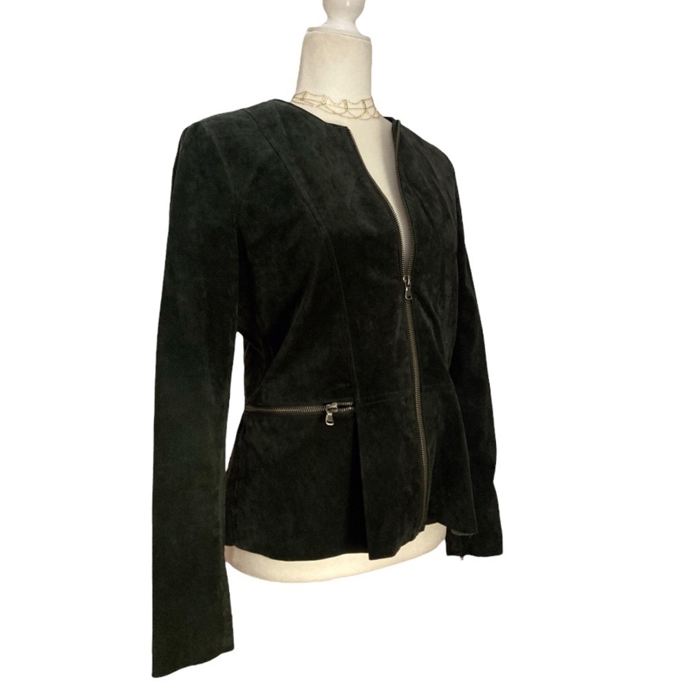 ECRU Clothing Forest Green Suede Jacket Collarless Full Zip
